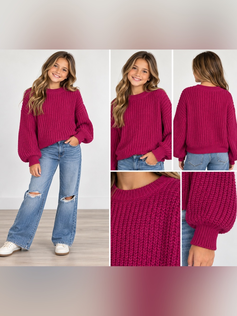 The Mint Girls 10-12 Magenta Chunky Knit Sweater